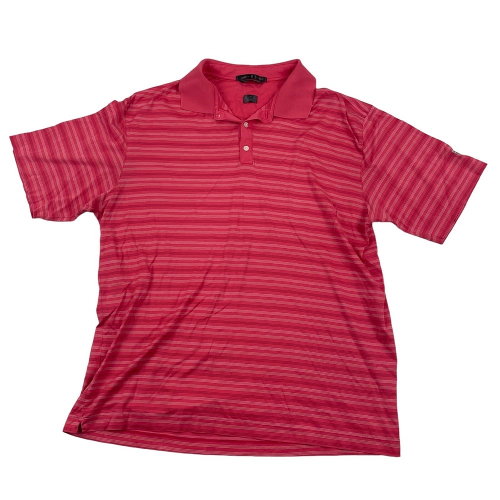 Nike Tiger Woods Collection Double Mercerized Cotton Salmon Striped Polo Size XL